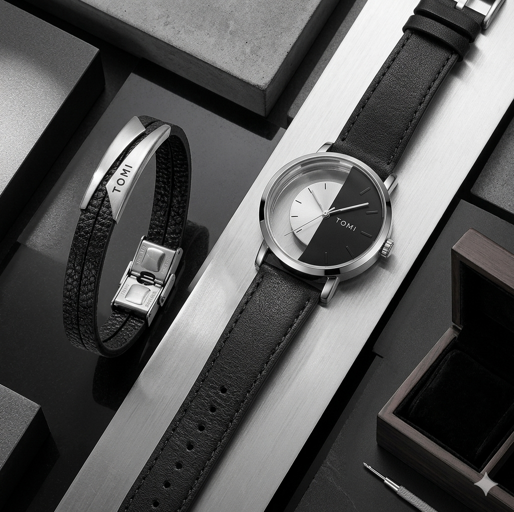 TOMI T-080 men's quartz watch with bracelet