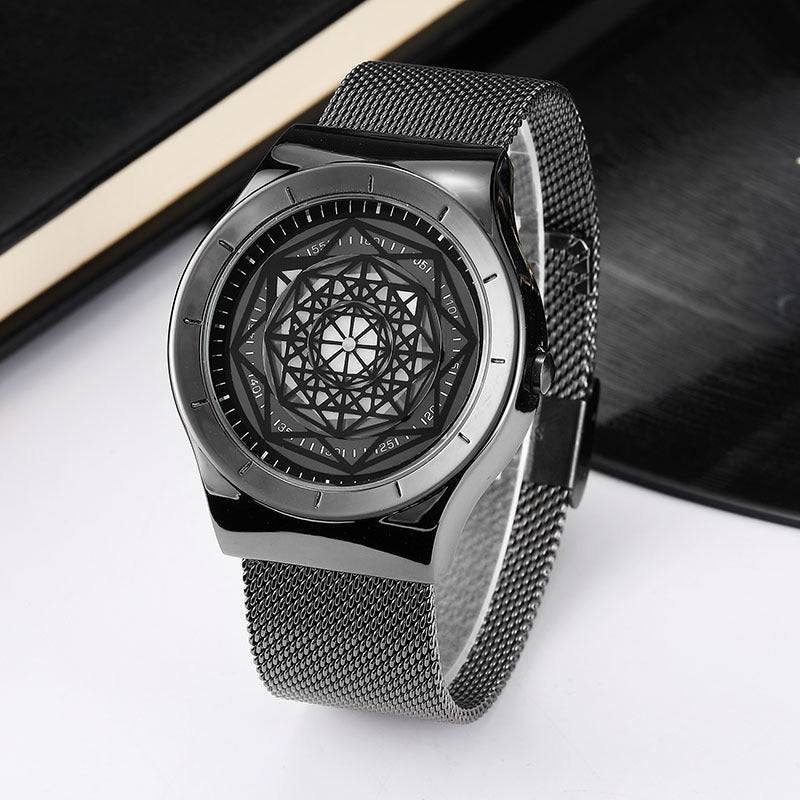Men's Watch Creative Turntable Round Mesh Belt