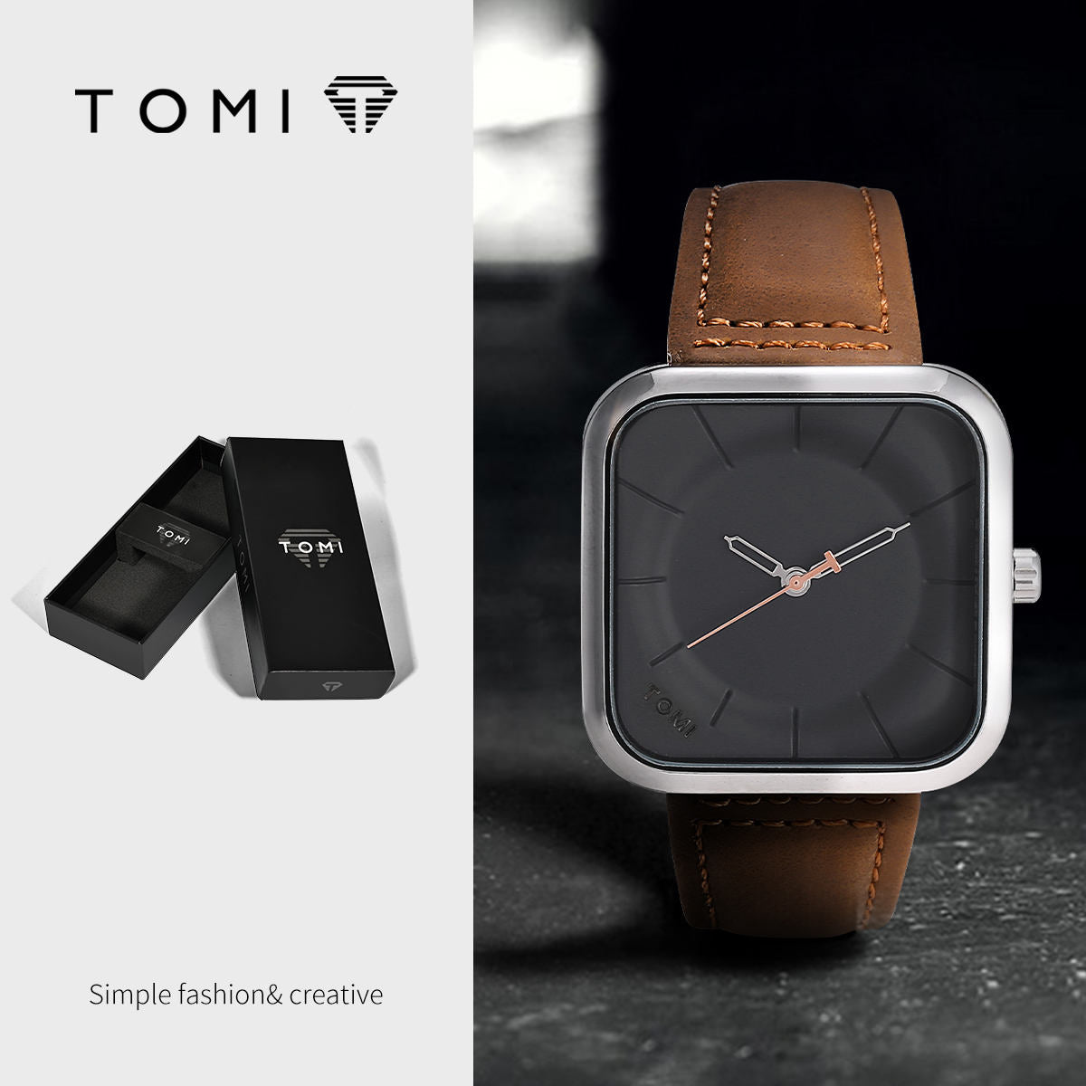 TOMI T-093 square men's premium quartz watch