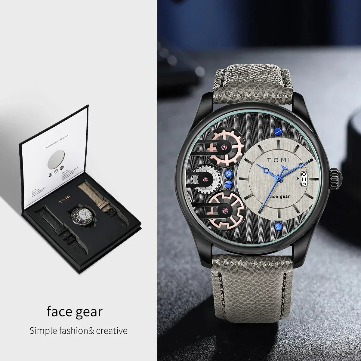 TOMI T-106 Face Gear dual strap men's watch