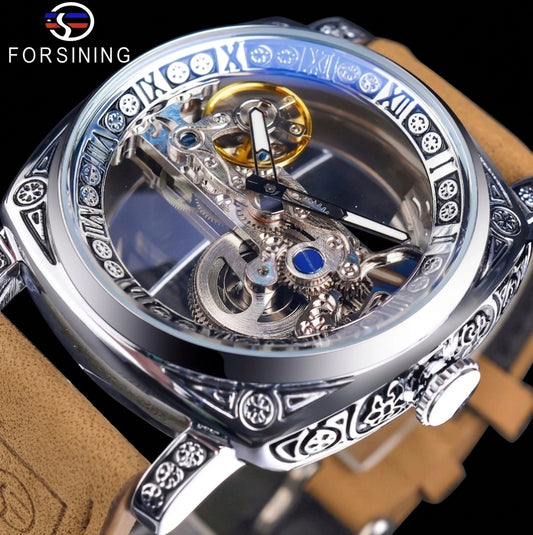 New forsining men's fashion retro carved hollow automatic mechanical watch