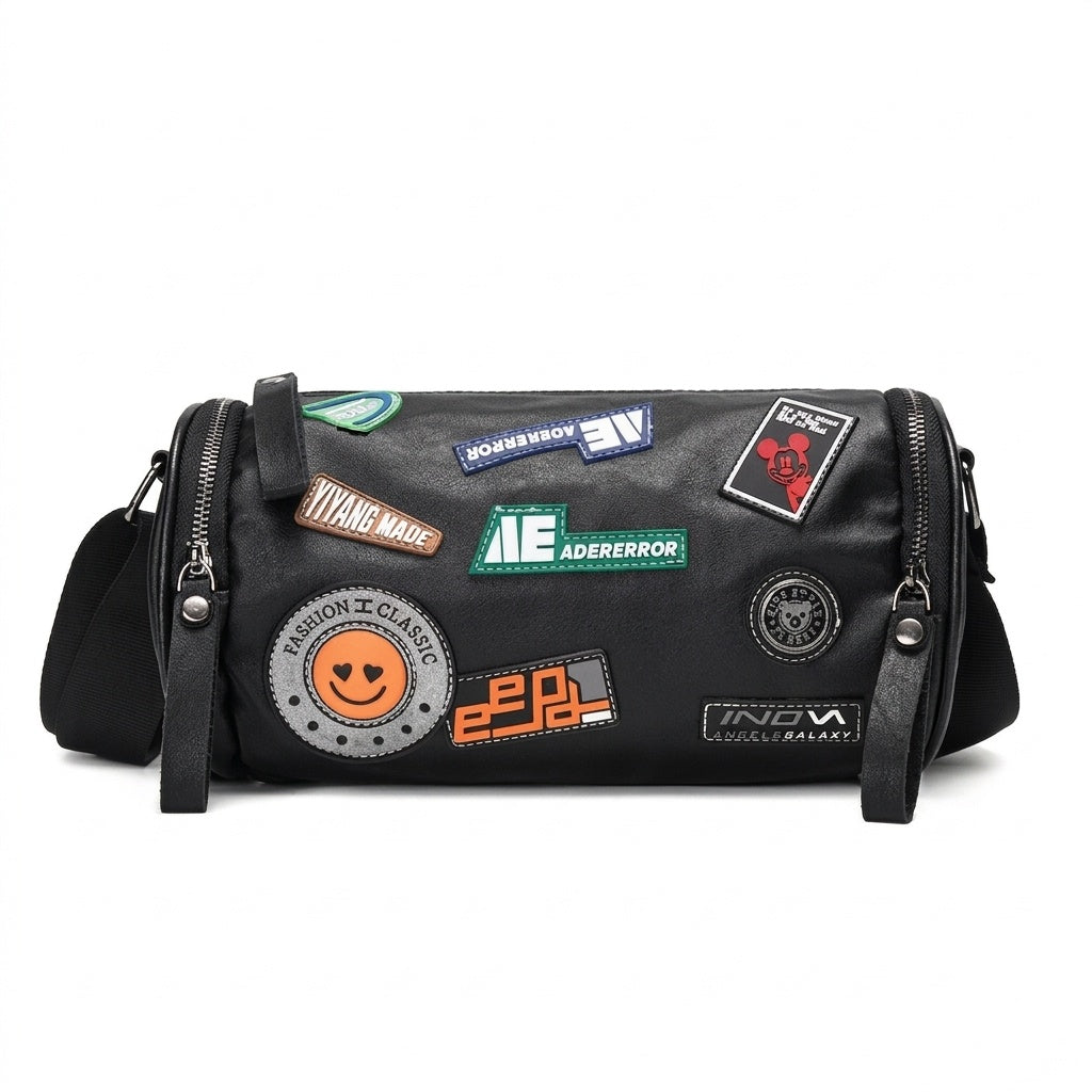 Retro Vibe Patchwork Barrel Bag