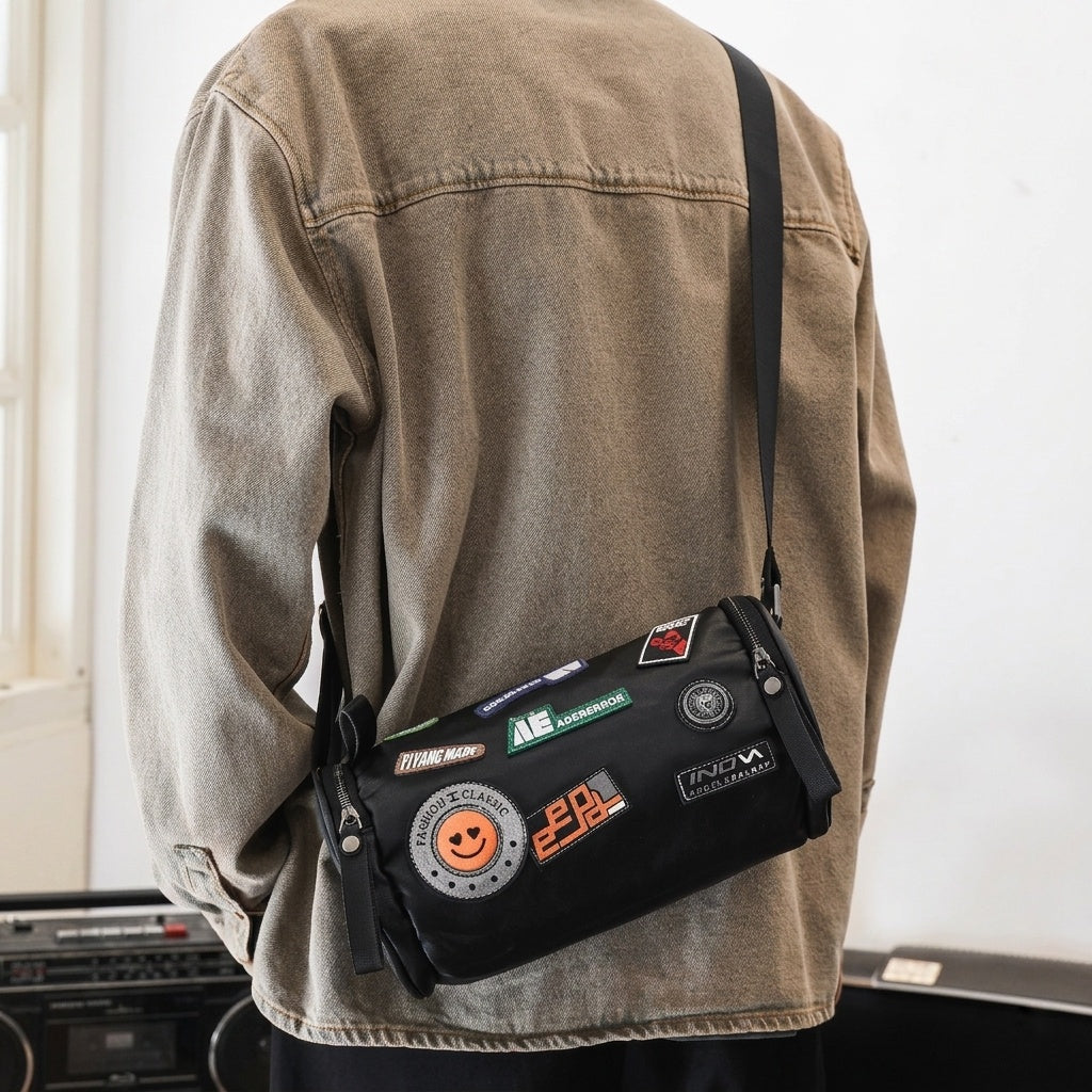 Retro Vibe Patchwork Barrel Bag