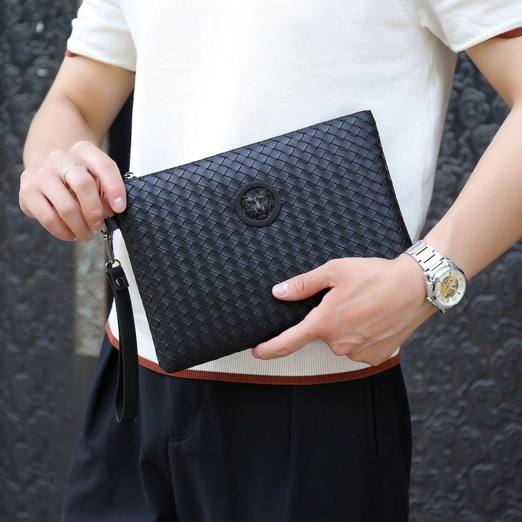 Men's Woven Tiger Head Clutch Bag