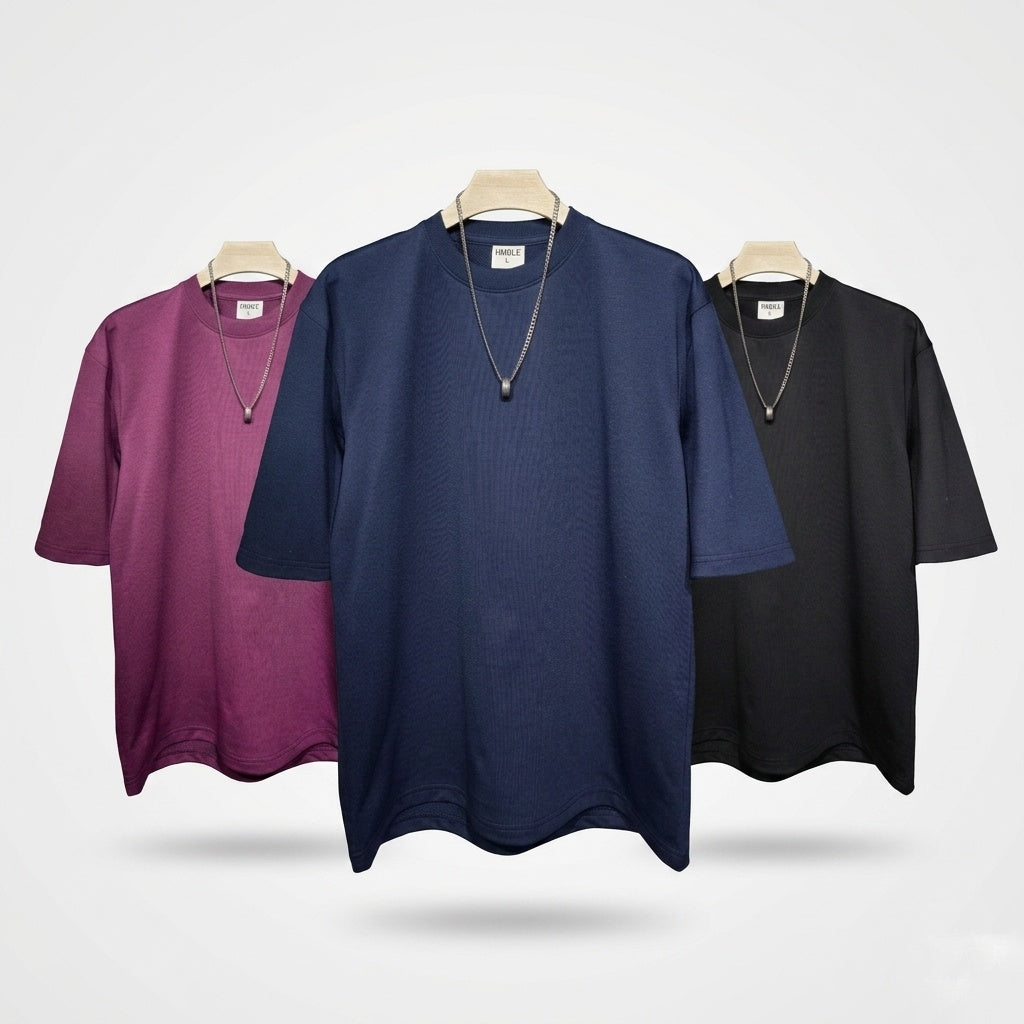 DROP SHOULDER T-SHIRT COMBO (BLUE,BLACK,MAROON)