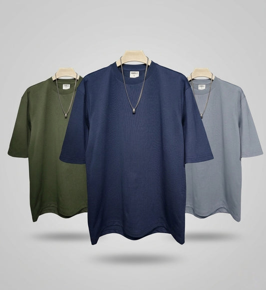 DROP SHOULDER T-SHIRT COMBO (DARK OLIVE,BLUE,GRAY)