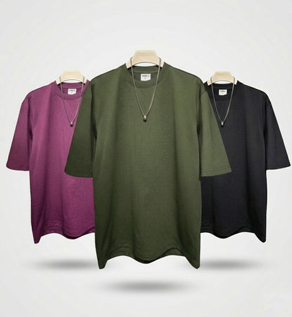 DROP SHOULDER T-SHIRT COMBO (MAROON,DARK OLIVE,BLACK)