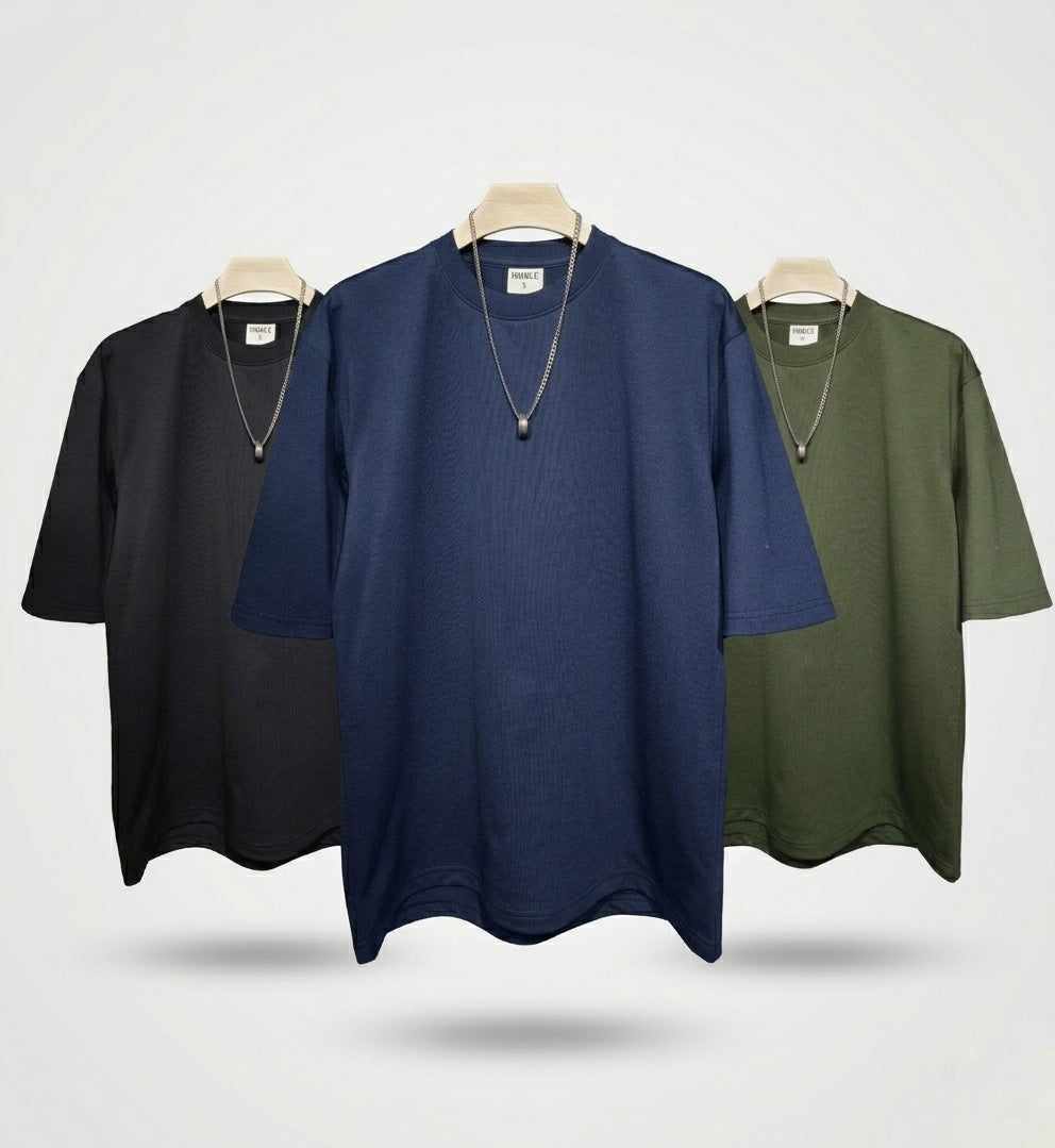 DROP SHOULDER T-SHIRT COMBO (BLACK,BLUE,DARK OLIVE)