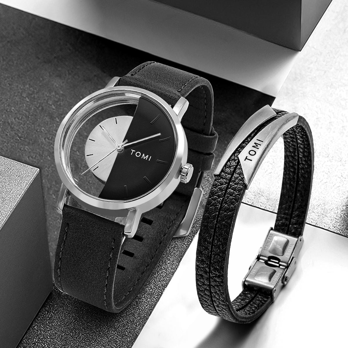 TOMI T-080 men's quartz watch with bracelet