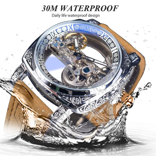 New forsining men's fashion retro carved hollow automatic mechanical watch