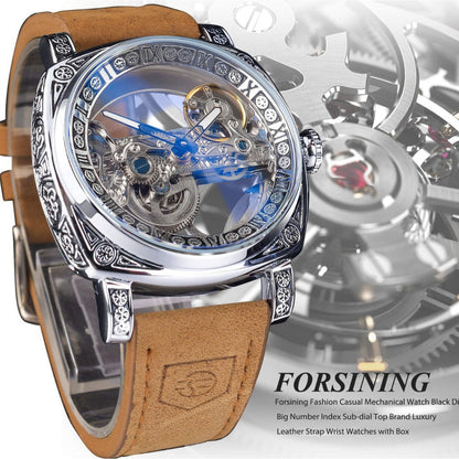 New forsining men's fashion retro carved hollow automatic mechanical watch