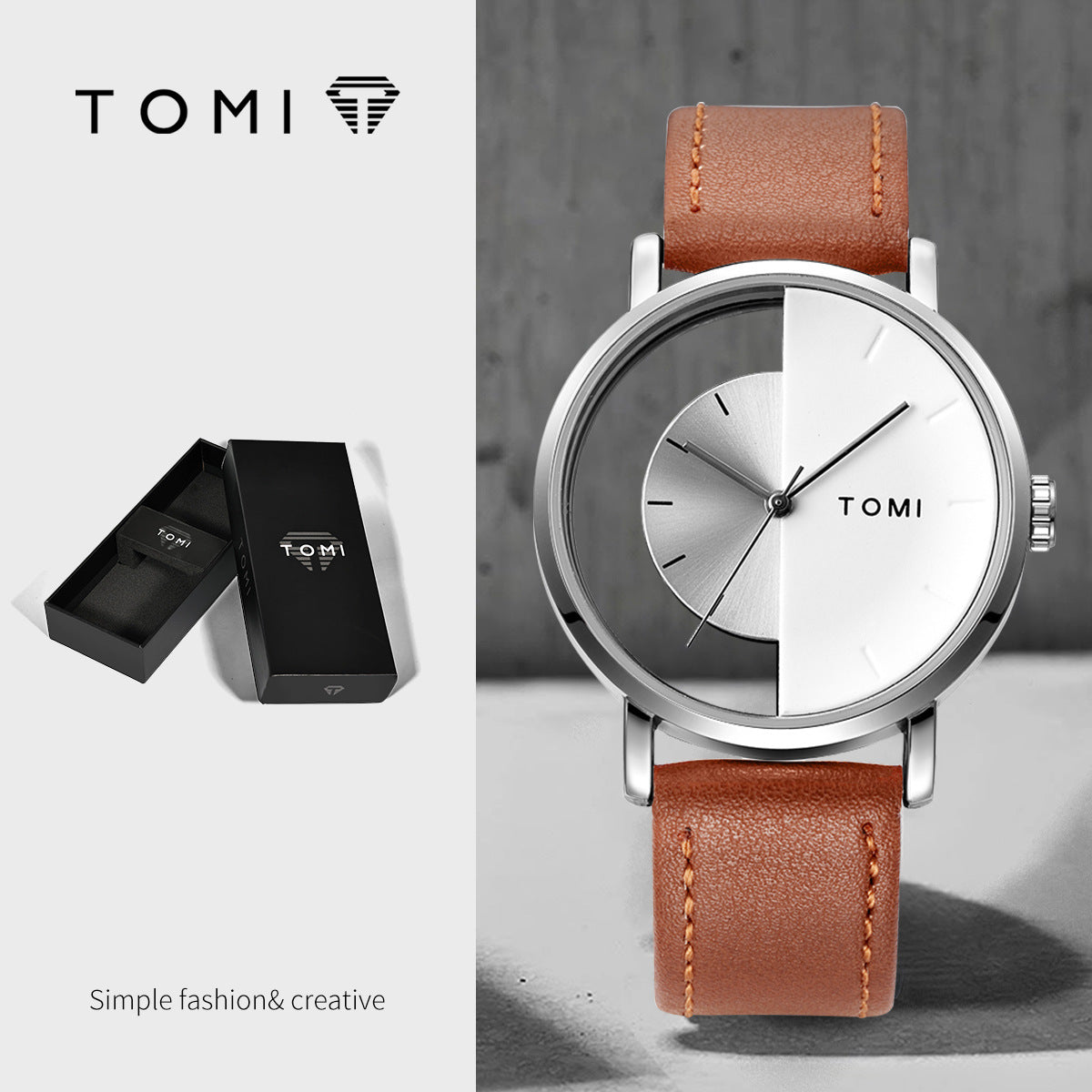 TOMI T-080 hollow design half-transparent quartz watch