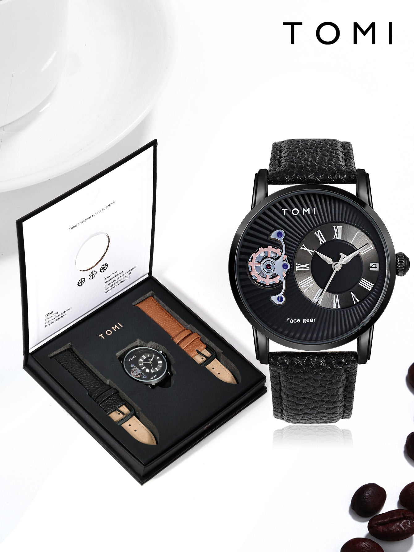 TOMI T-104 Face gear dual strap luxury men's watch