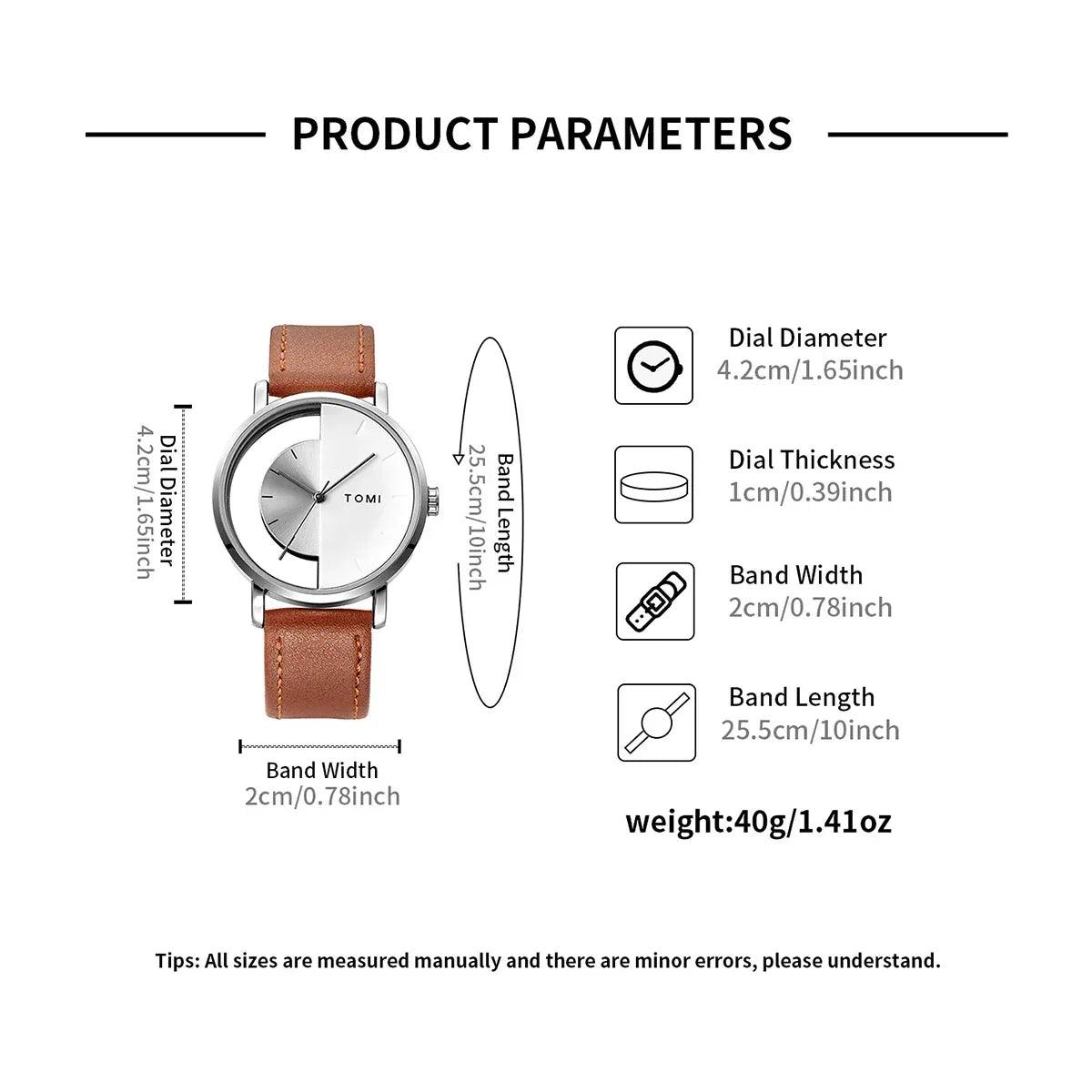 TOMI T-080 hollow design half-transparent quartz watch