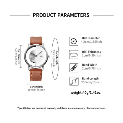 TOMI T-080 hollow design half-transparent quartz watch