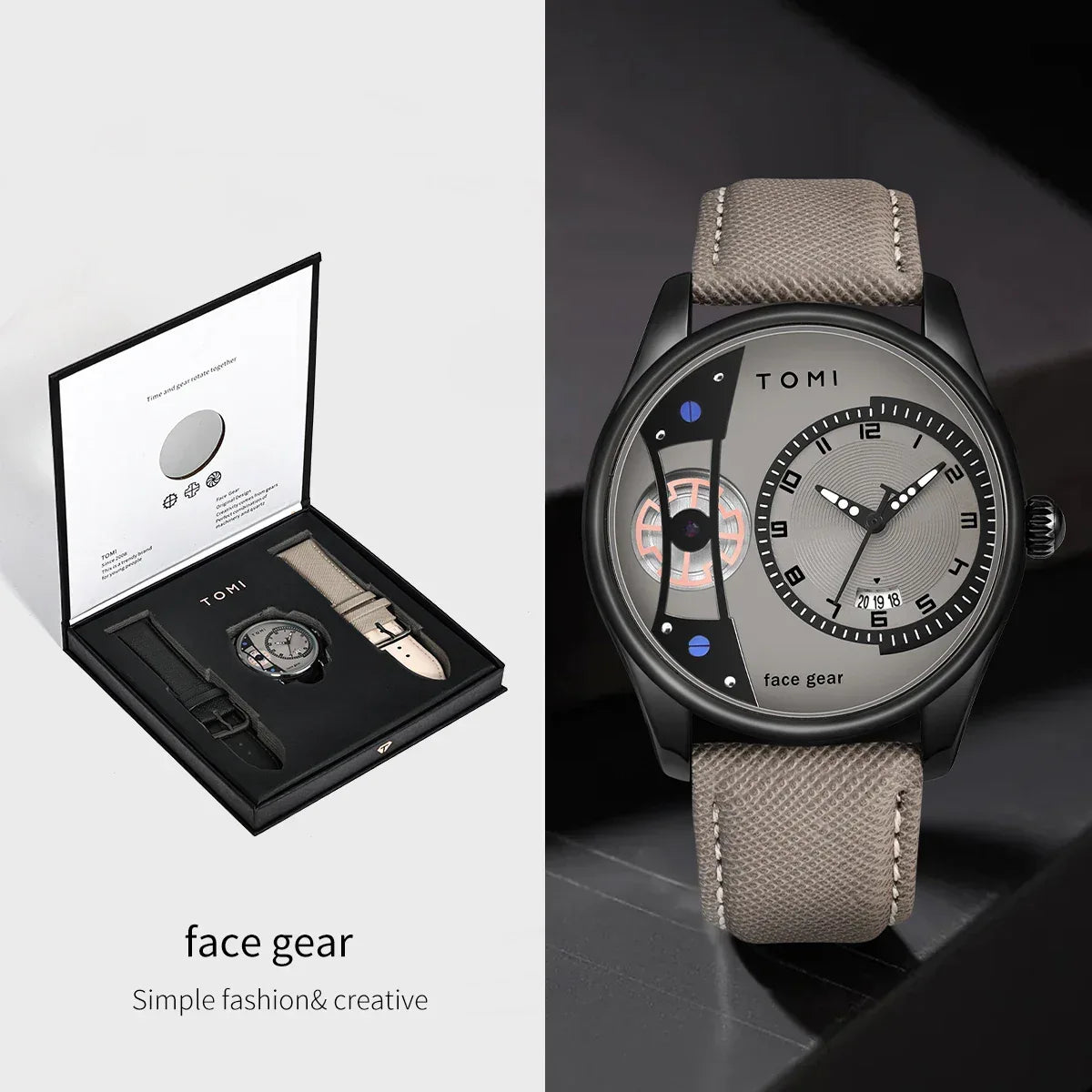 TOMI T-105 Face Gear dual strap luxury men's watch