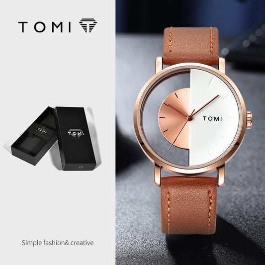 TOMI T-080 hollow design half-transparent quartz watch