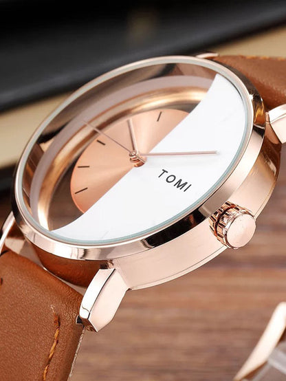 TOMI T-080 hollow design half-transparent quartz watch