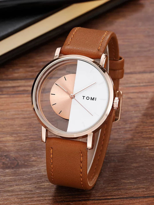 TOMI T-080 hollow design half-transparent quartz watch