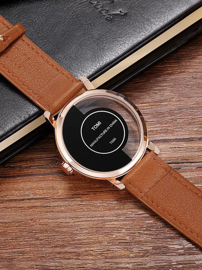 TOMI T-080 hollow design half-transparent quartz watch