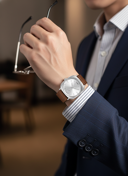 TOMI T-084 men's quartz watch silver dial