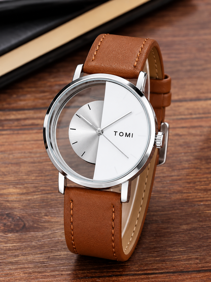 TOMI T-080 hollow design half-transparent quartz watch