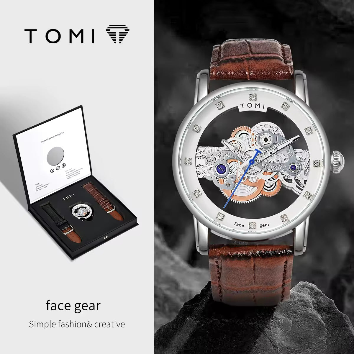 TOMI T-102 Face gear dual strap luxury men's watch
